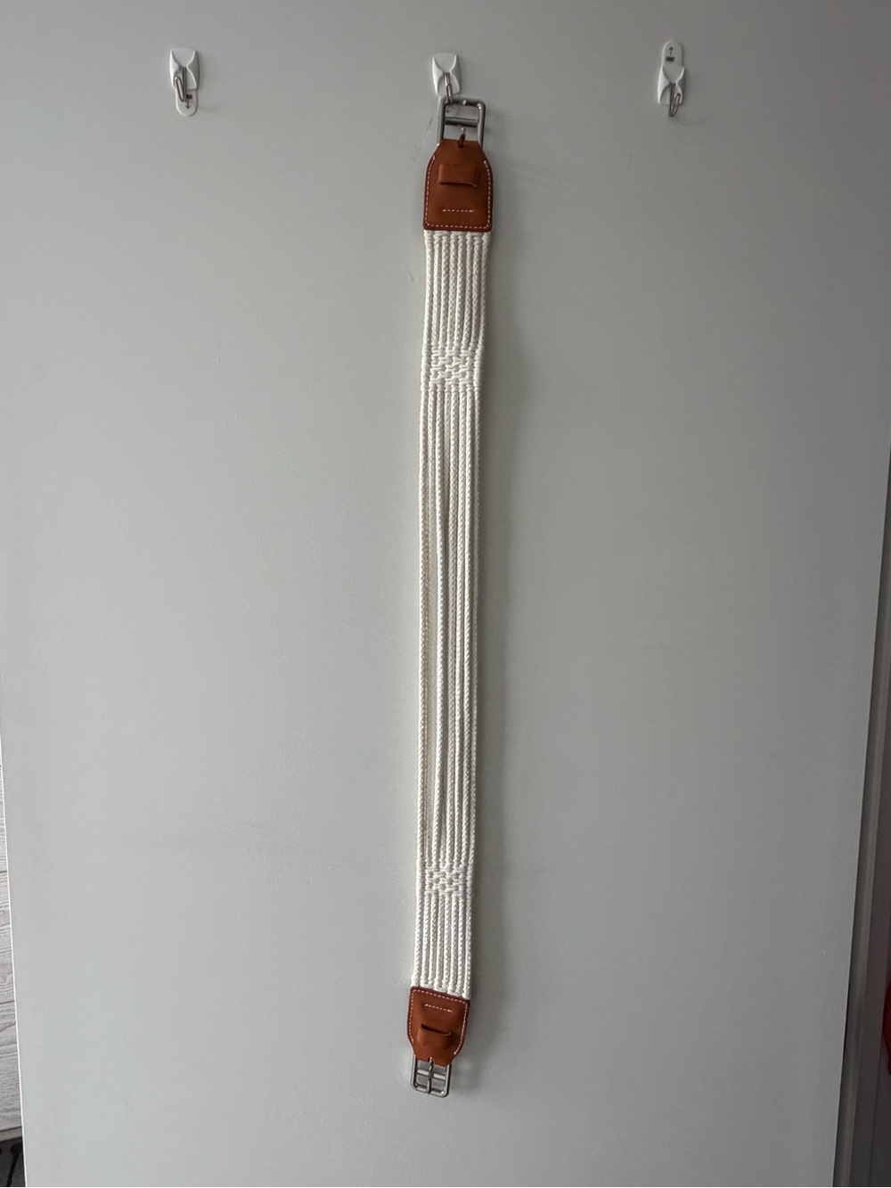 J. Crew Cream Macramé belt with Brown Leather Accents